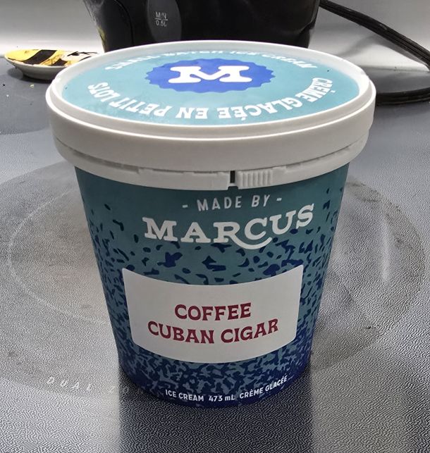 A pint of Made By Marcus Coffee Cuban Cigar ice cream.
