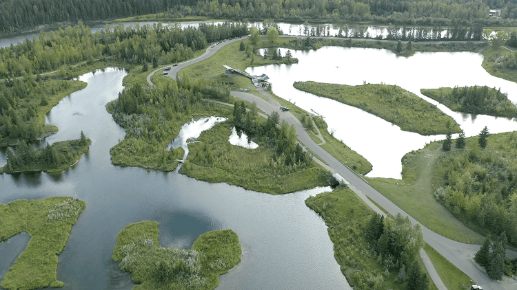 An aerial view of 3 Mile Bend nature area looking north.